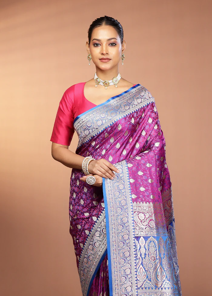 Purple Handloom Tanchoi Pure Silk Saree With Blouse Piece