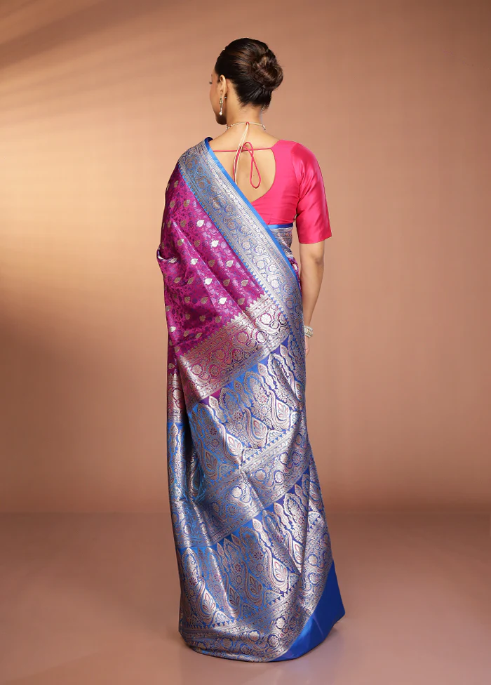 Purple Handloom Tanchoi Pure Silk Saree With Blouse Piece - Image 3