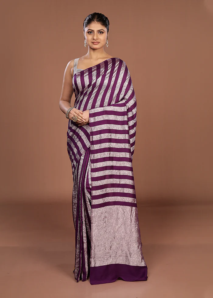 Purple Handloom Tissue Pure Silk Saree With Blouse Piece - Image 2