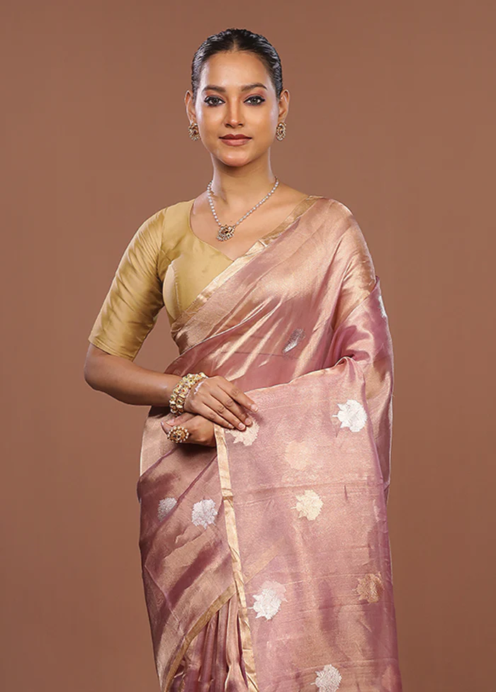 Pink Handloom Tissue Pure Silk Saree With Blouse Piece