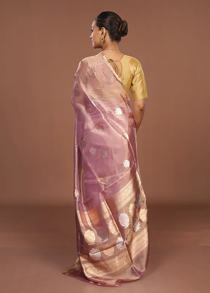 Pink Handloom Tissue Pure Silk Saree With Blouse Piece - Image 3
