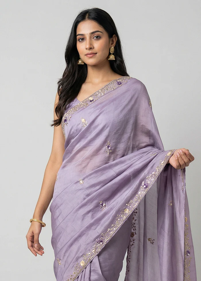 Purple Handloom Tissue Pure Silk Saree With Blouse Piece - Image 2