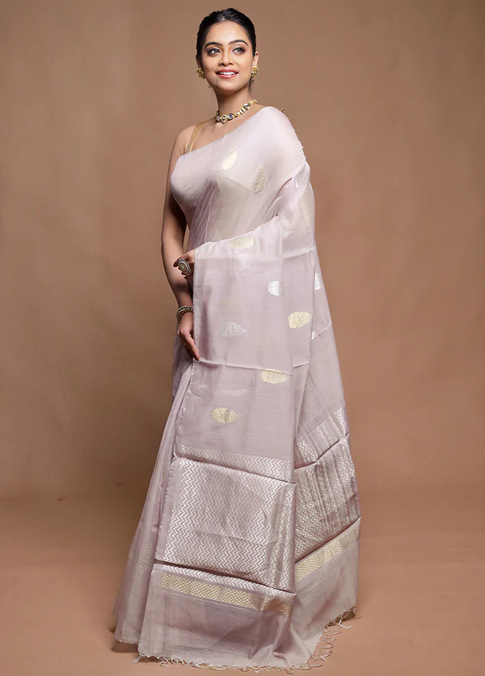 Purple Handloom Tussar Pure Silk Saree With Blouse Piece - Image 4