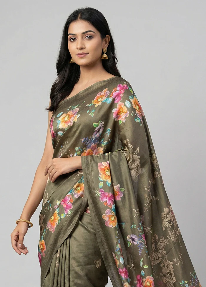 Purple Handloom Tussar Pure Silk Saree With Blouse Piece - Image 2