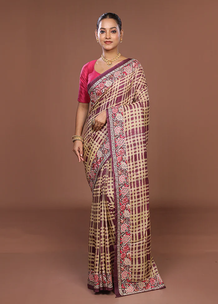 Purple Handloom Tussar Pure Silk Saree With Blouse Piece - Image 2