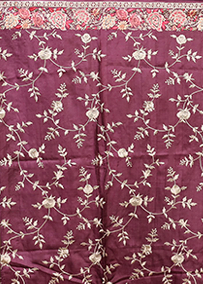 Purple Handloom Tussar Pure Silk Saree With Blouse Piece - Image 5