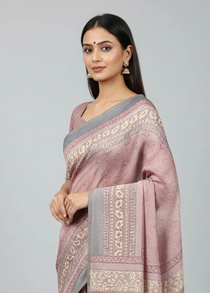 Purple Handloom Tussar Pure Silk Saree With Blouse Piece - Image 2