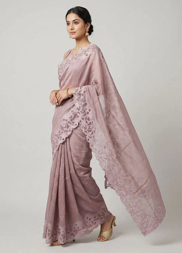 Purple Handloom Tussar Pure Silk Saree With Blouse Piece