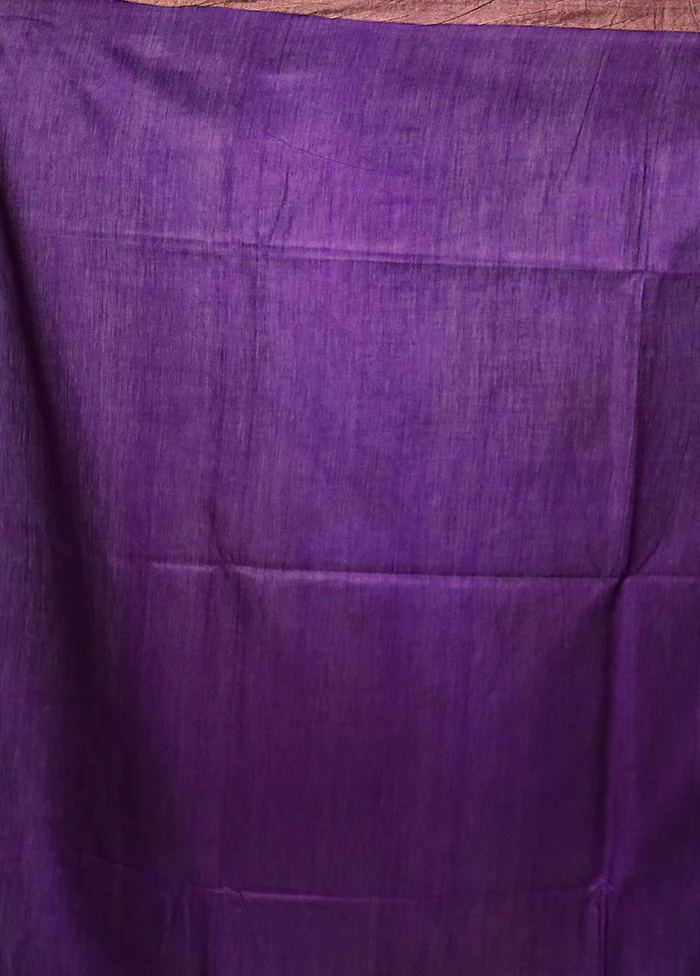 Purple Handloom Tussar Pure Silk Saree With Blouse Piece - Image 5