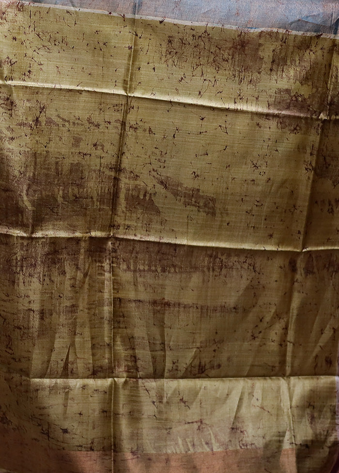 Purple Handloom Tussar Pure Silk Saree With Blouse Piece - Image 5