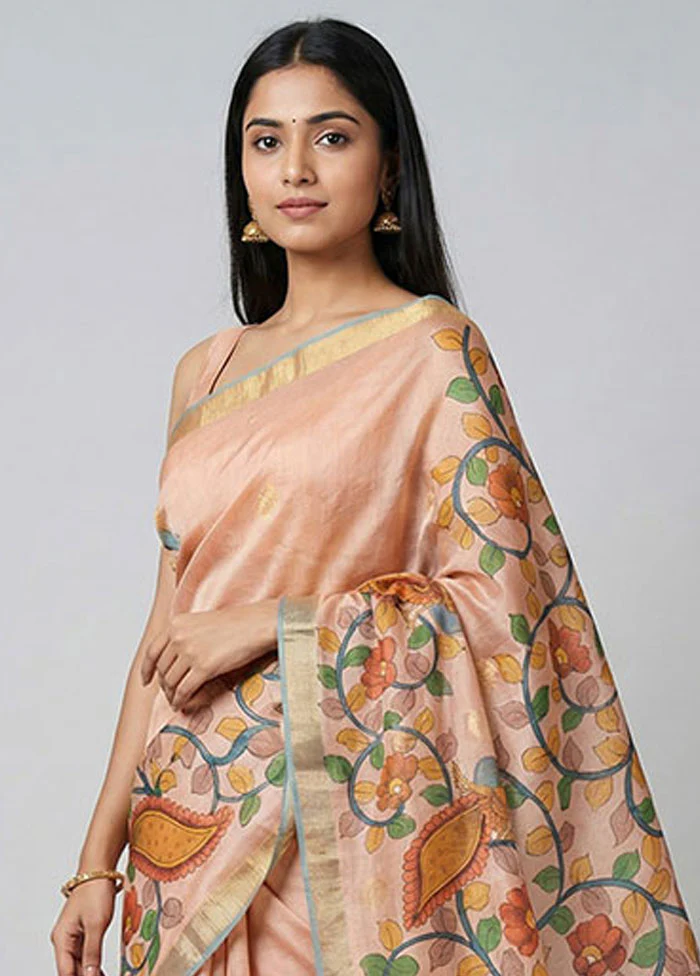 Purple Handloom Tussar Pure Silk Saree With Blouse Piece - Image 2