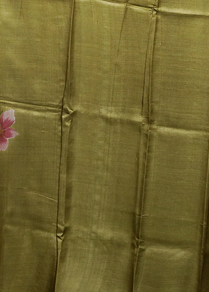 Purple Handloom Tussar Pure Silk Saree With Blouse Piece - Image 5