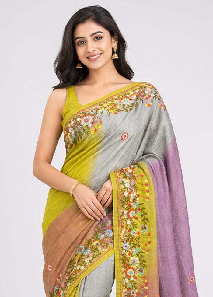 Purple Handloom Tussar Pure Silk Saree With Blouse Piece - Image 2