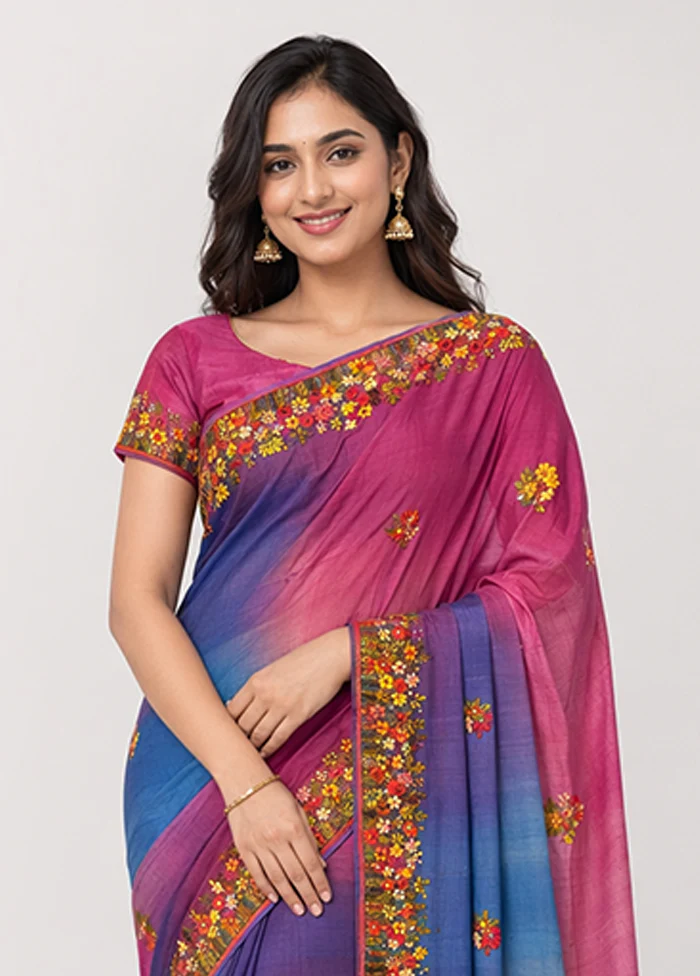 Purple Handloom Tussar Pure Silk Saree With Blouse Piece - Image 2
