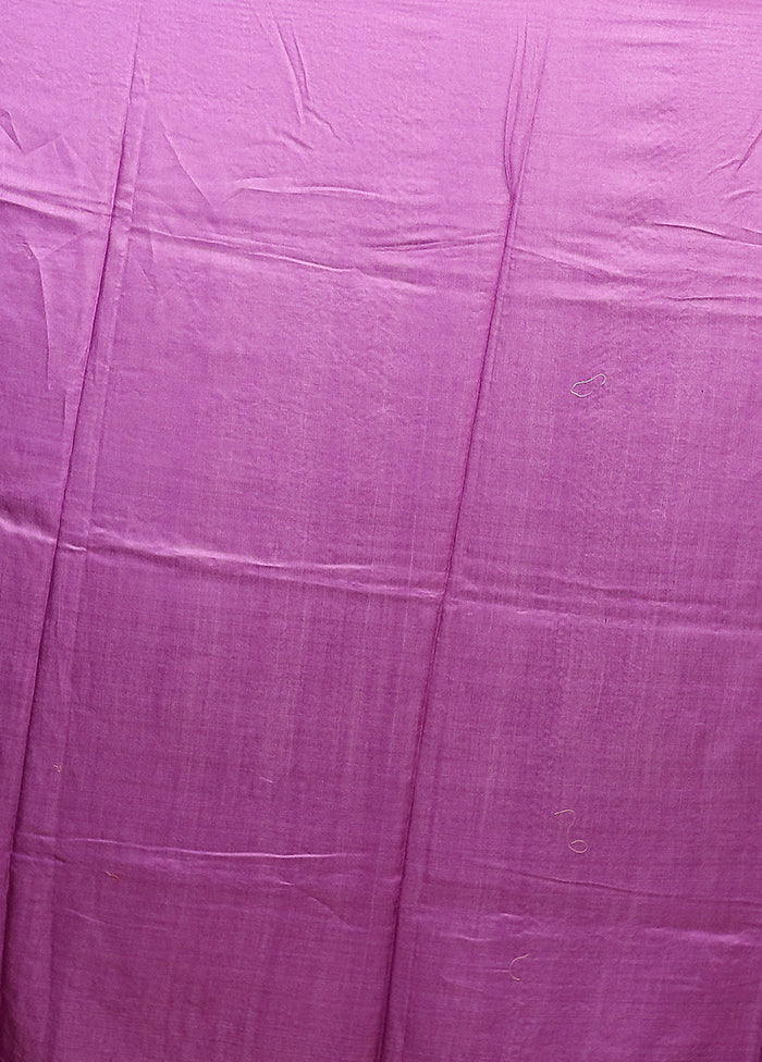 Purple Handloom Tussar Pure Silk Saree With Blouse Piece - Image 5