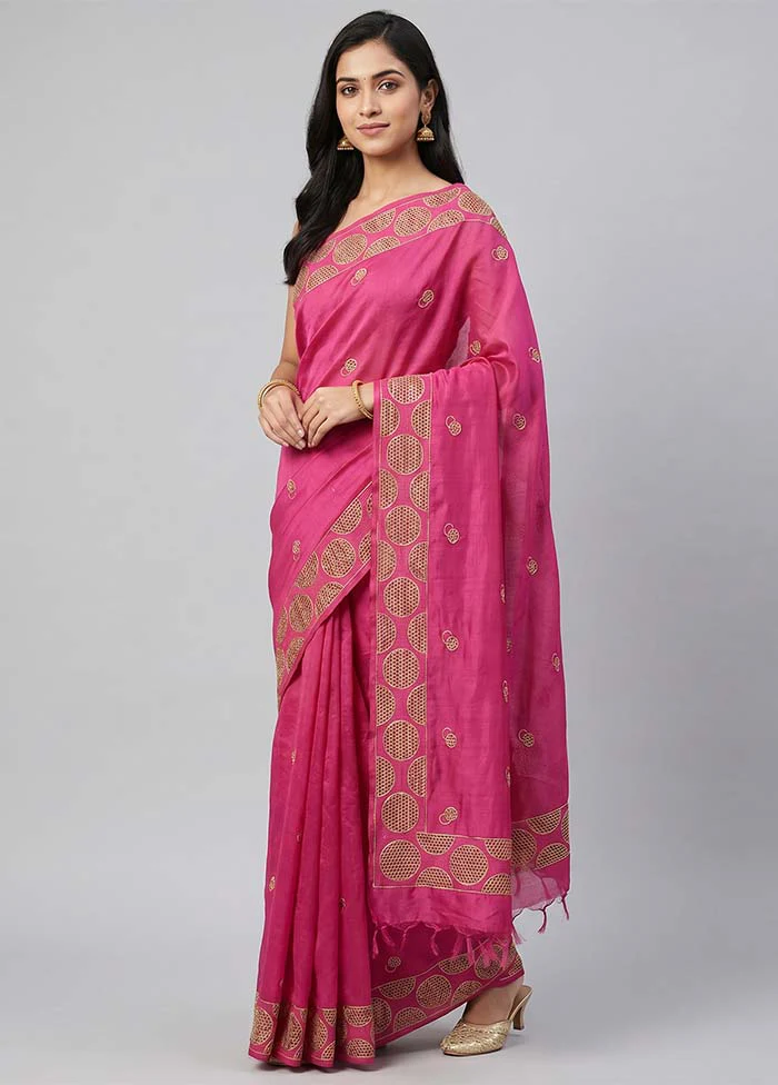 Purple Handloom Tussar Pure Silk Saree With Blouse Piece