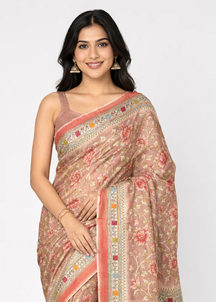 Purple Handloom Tussar Pure Silk Saree With Blouse Piece - Image 2