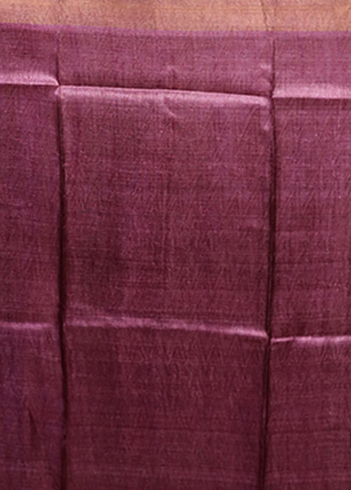 Purple Handloom Tussar Pure Silk Saree With Blouse Piece - Image 5