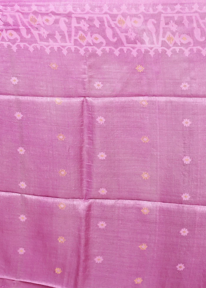 Purple Handloom Tussar Pure Silk Saree With Blouse Piece - Image 5