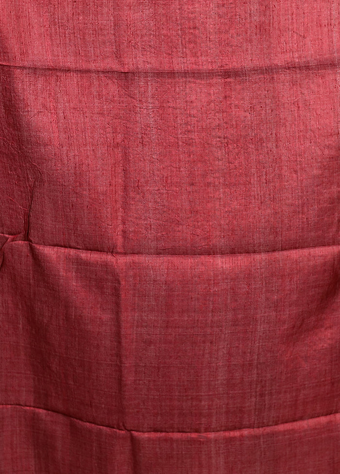 Purple Handloom Tussar Pure Silk Saree With Blouse Piece - Image 5