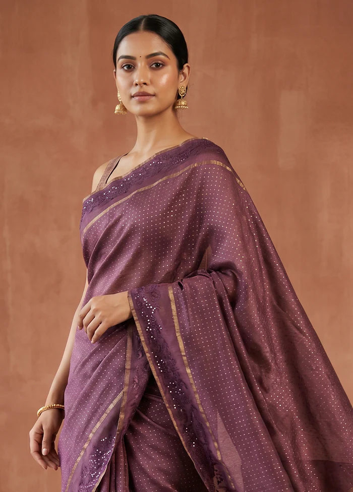 Purple Handloom Tussar Pure Silk Saree With Blouse Piece - Image 2