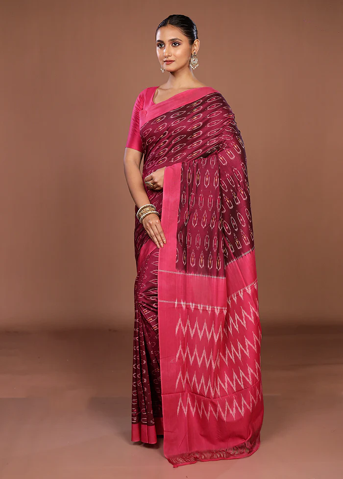 Purple Ikkat Silk Saree With Blouse Piece - Image 4