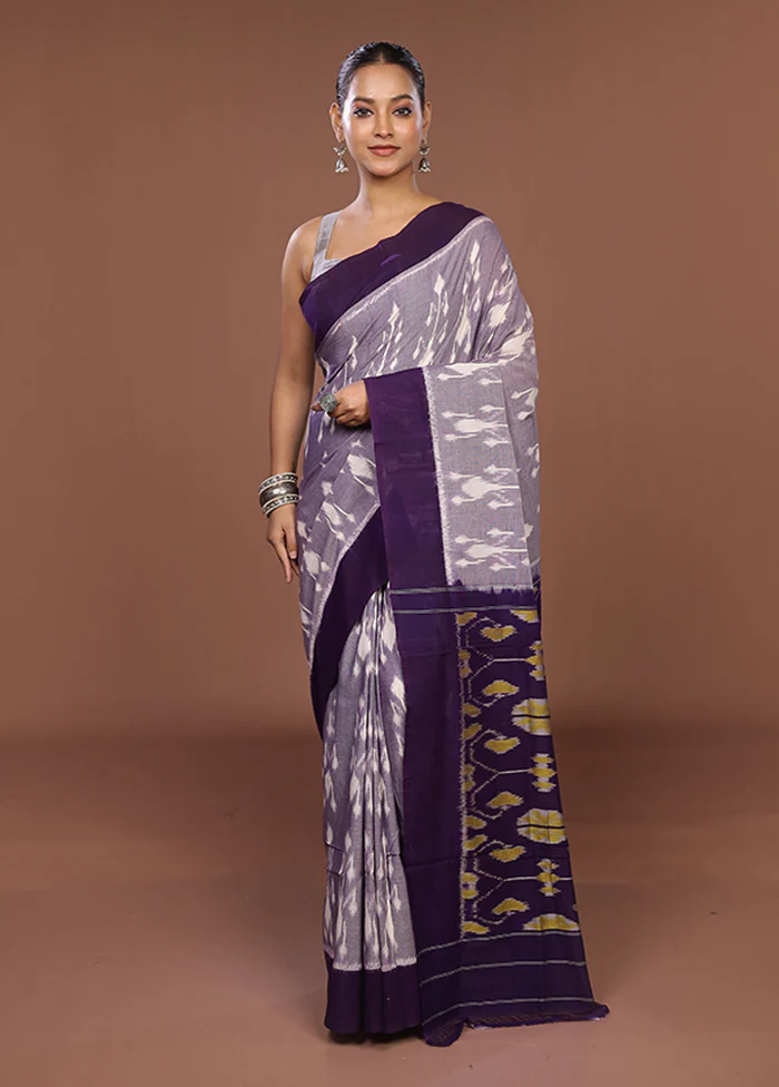 Purple Ikkat Silk Saree With Blouse Piece - Image 2