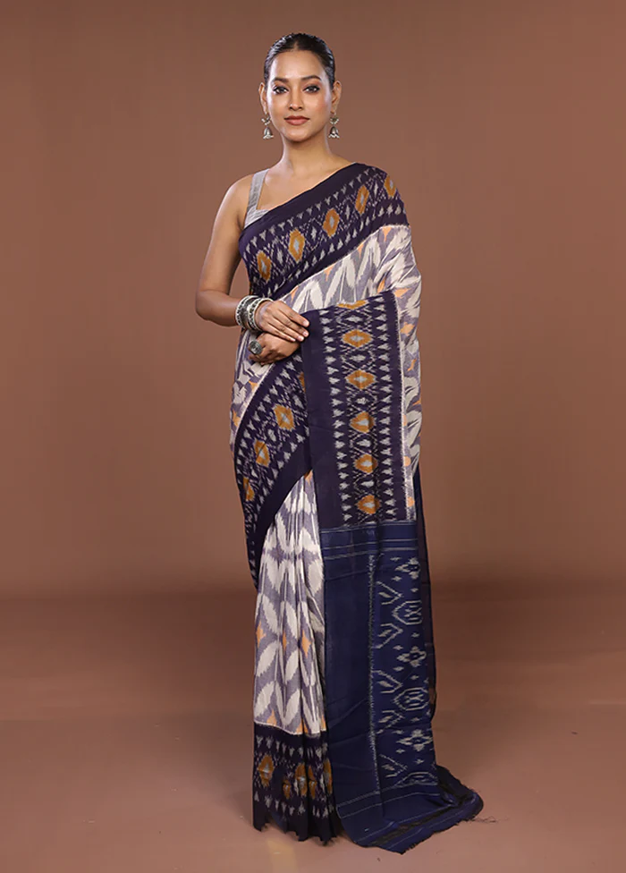 Purple Ikkat Silk Saree With Blouse Piece - Image 2