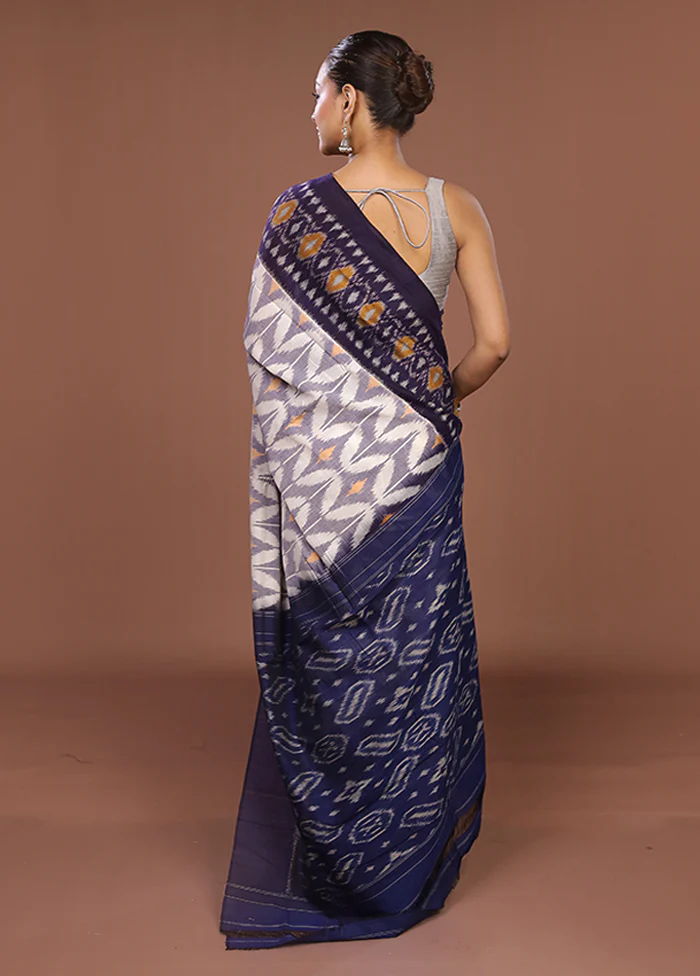 Purple Ikkat Silk Saree With Blouse Piece - Image 3