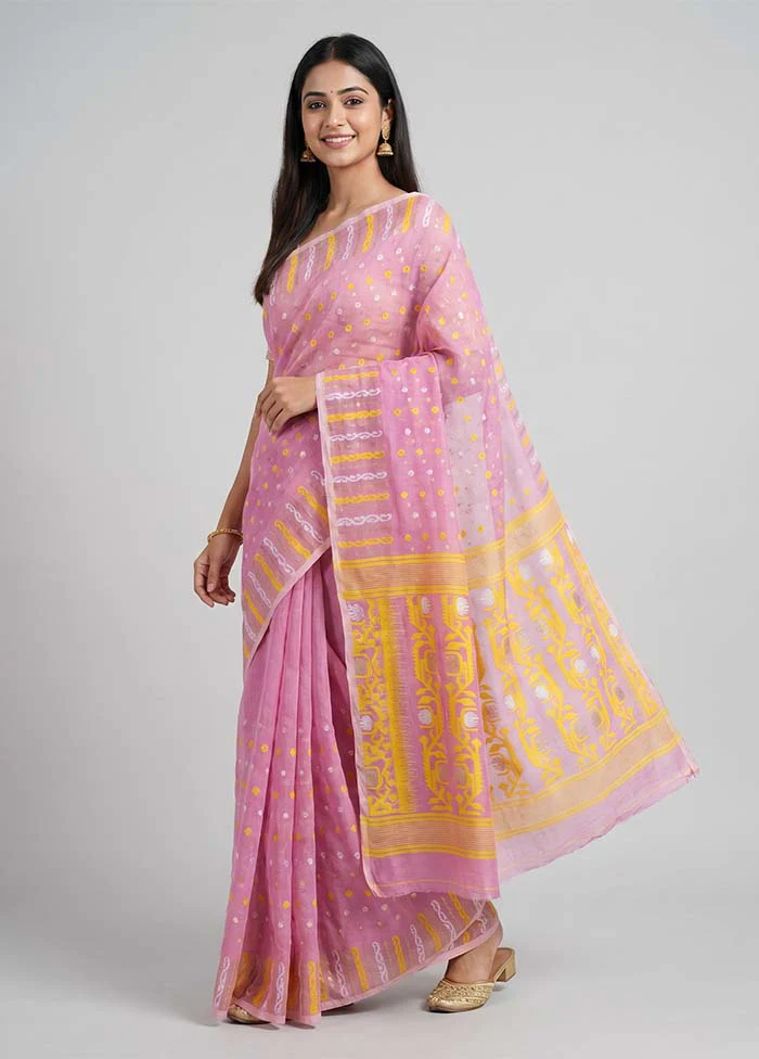 Purple Jamdani Cotton Saree Without Blouse Piece