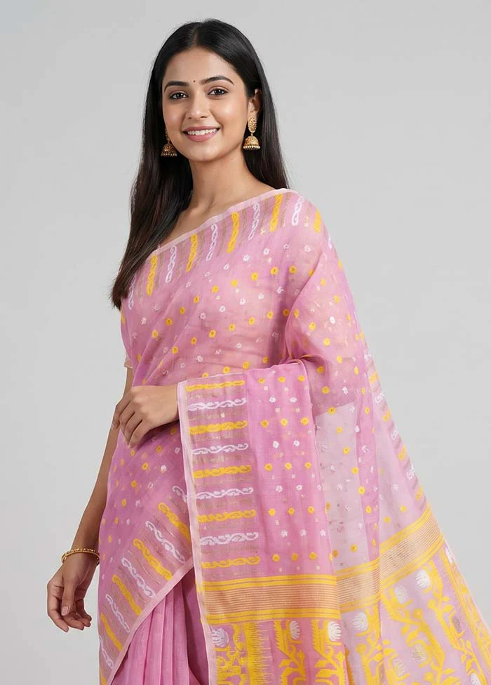 Purple Jamdani Cotton Saree Without Blouse Piece - Image 2