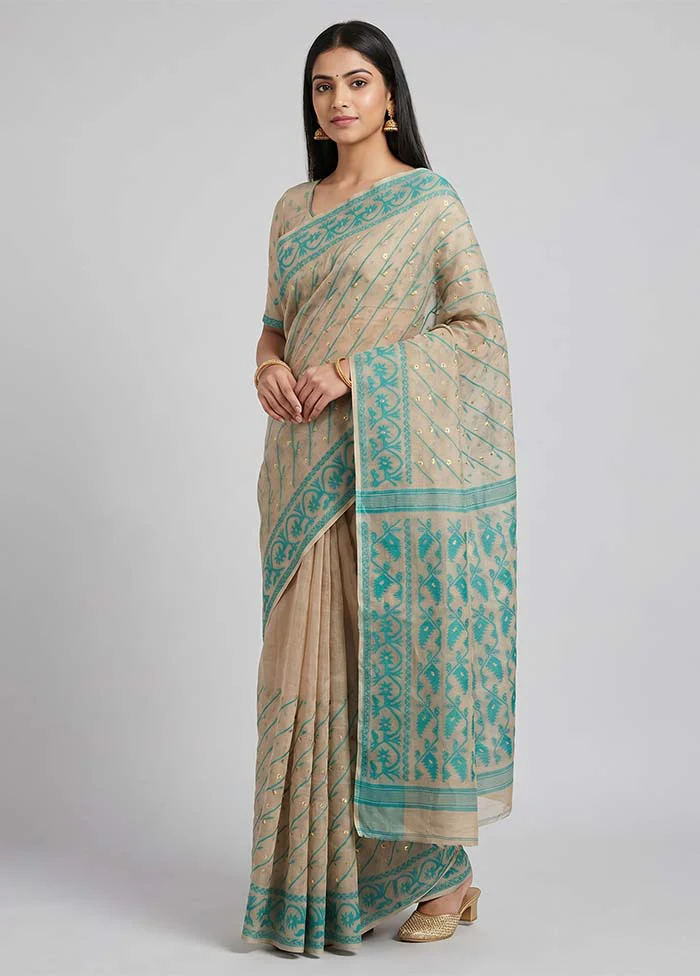 Purple Jamdani Cotton Saree Without Blouse Piece