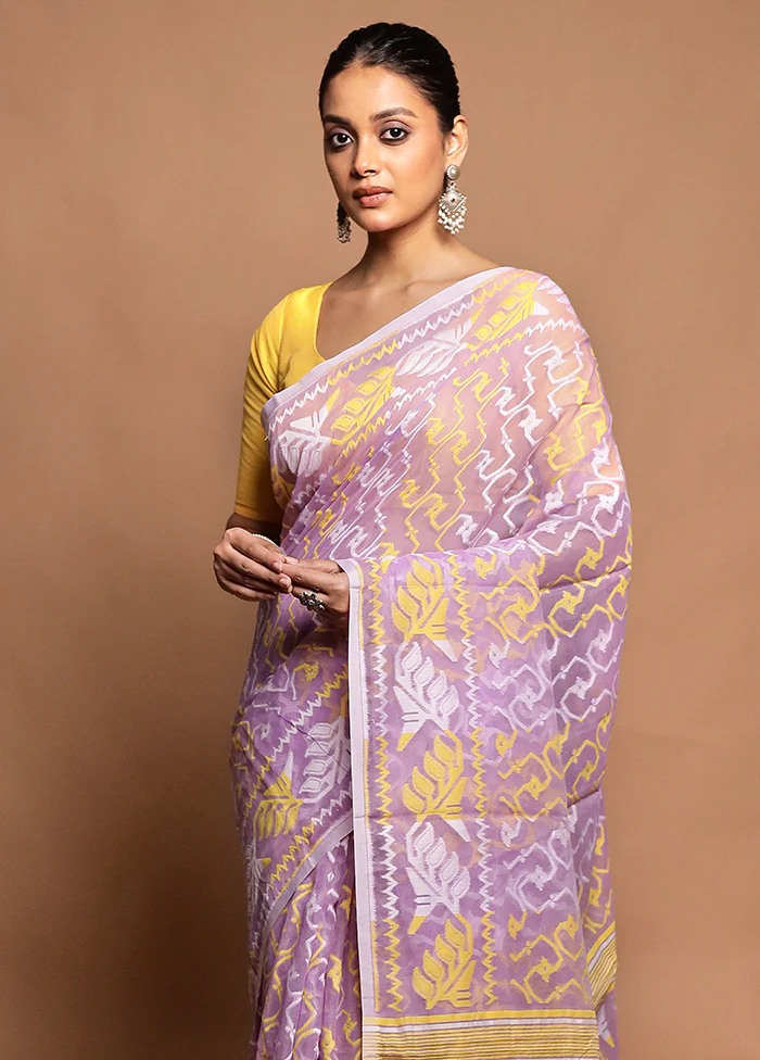 Purple Tant Jamdani Saree Without Blouse Piece - Image 2
