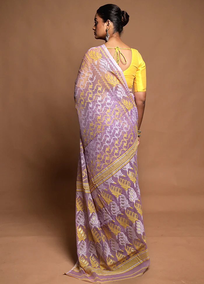 Purple Tant Jamdani Saree Without Blouse Piece - Image 3