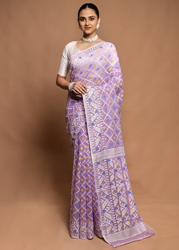 Purple Tant Jamdani Saree Without Blouse Piece