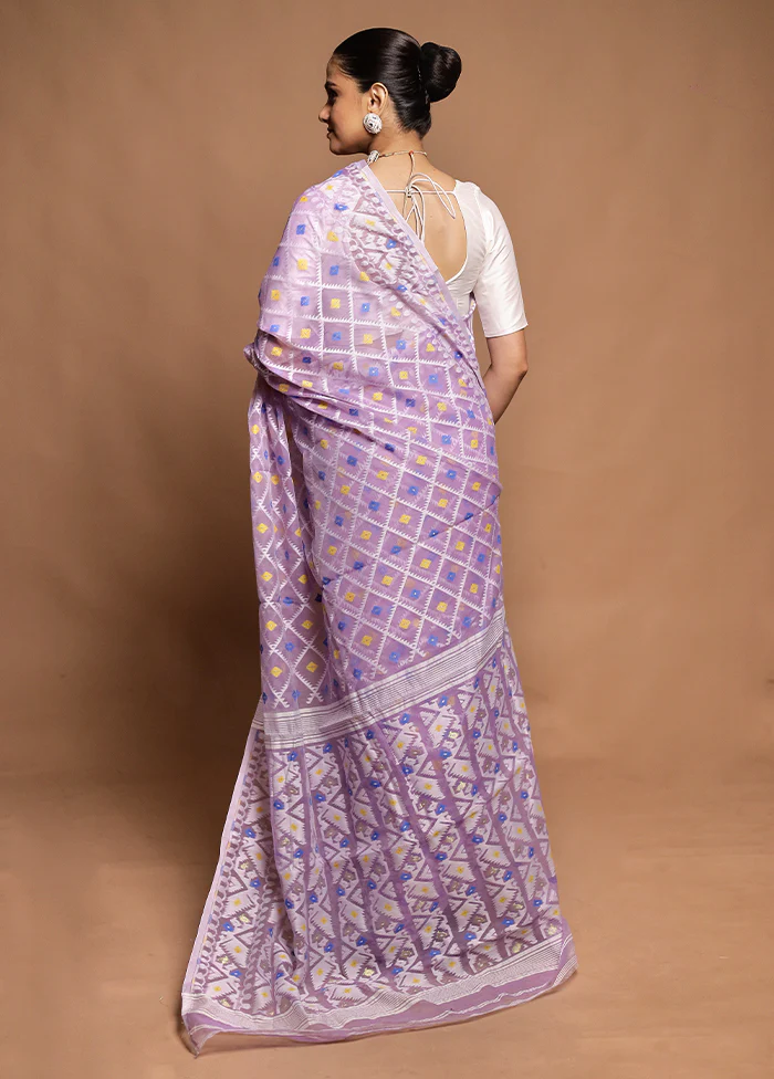 Purple Tant Jamdani Saree Without Blouse Piece - Image 3