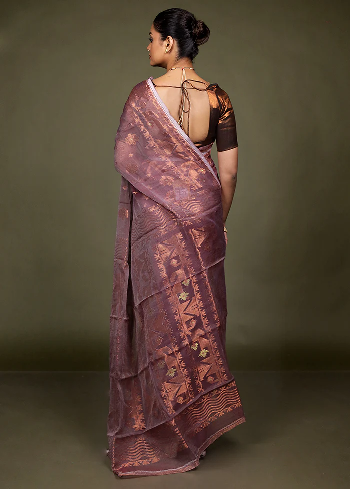 Purple Tant Jamdani Saree Without Blouse Piece - Image 3