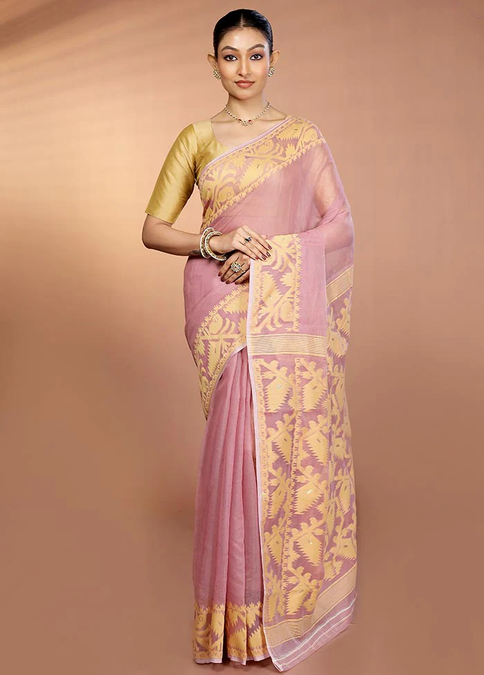 Purple Tant Jamdani Saree Without Blouse Piece - Image 2