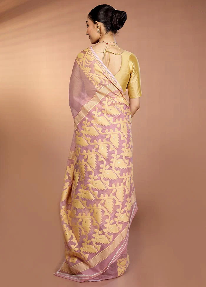 Purple Tant Jamdani Saree Without Blouse Piece - Image 3