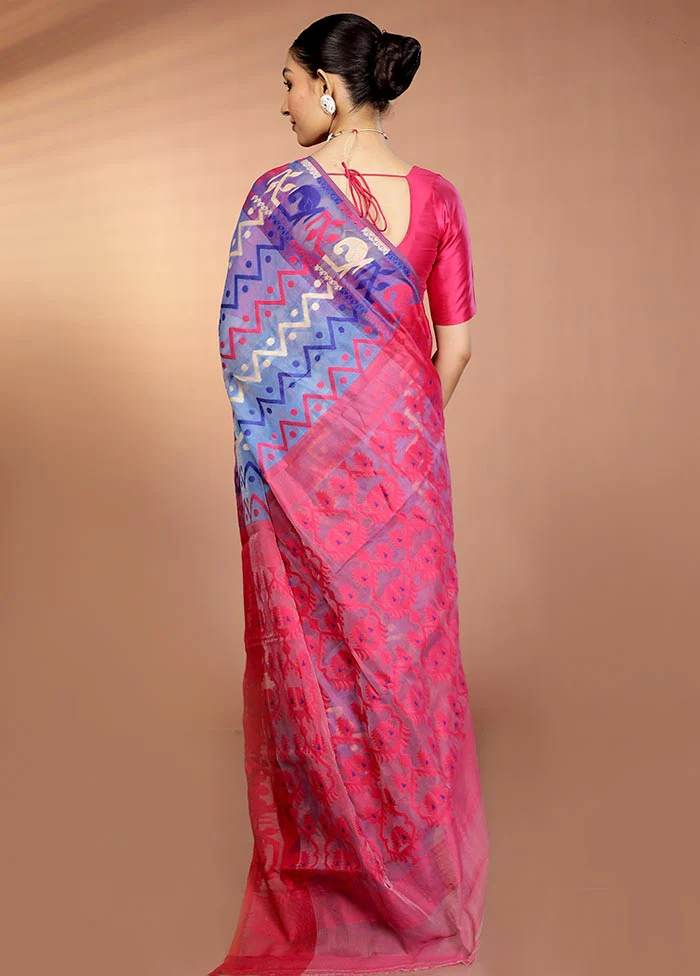 Purple Tant Jamdani Saree Without Blouse Piece - Image 3