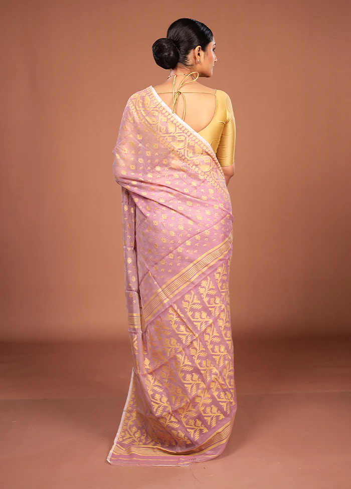 Purple Jamdani Cotton Saree Without Blouse Piece - Image 3
