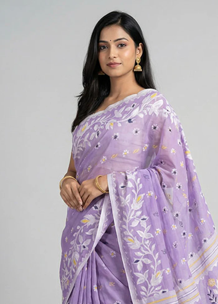 Purple Jamdani Cotton Saree Without Blouse Piece - Image 2
