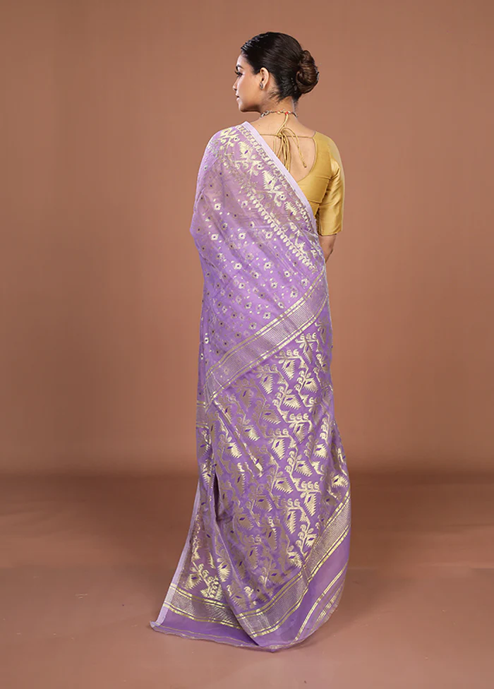 Purple Jamdani Cotton Saree Without Blouse Piece - Image 3