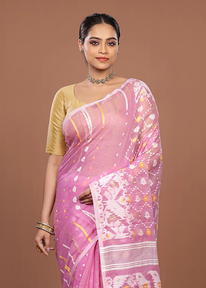Purple Jamdani Cotton Saree Without Blouse Piece