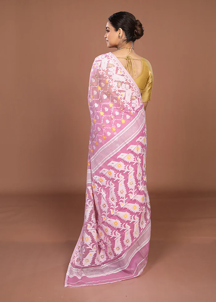 Purple Jamdani Cotton Saree Without Blouse Piece - Image 3