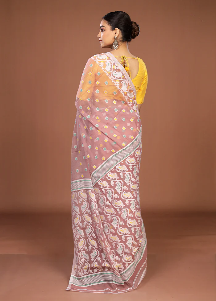Purple Jamdani Cotton Saree Without Blouse Piece - Image 3
