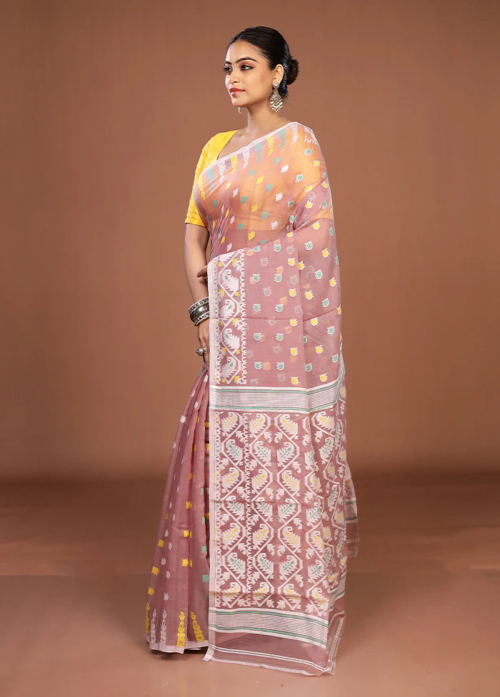 Purple Jamdani Cotton Saree Without Blouse Piece - Image 4