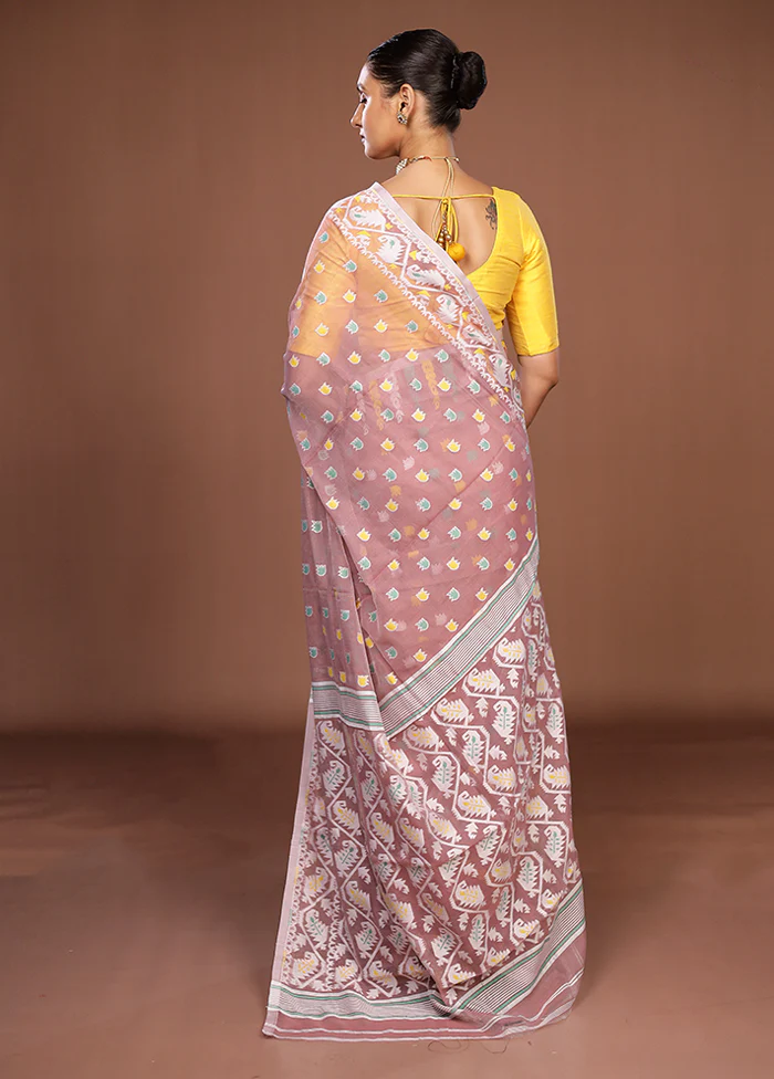 Purple Jamdani Cotton Saree Without Blouse Piece - Image 3