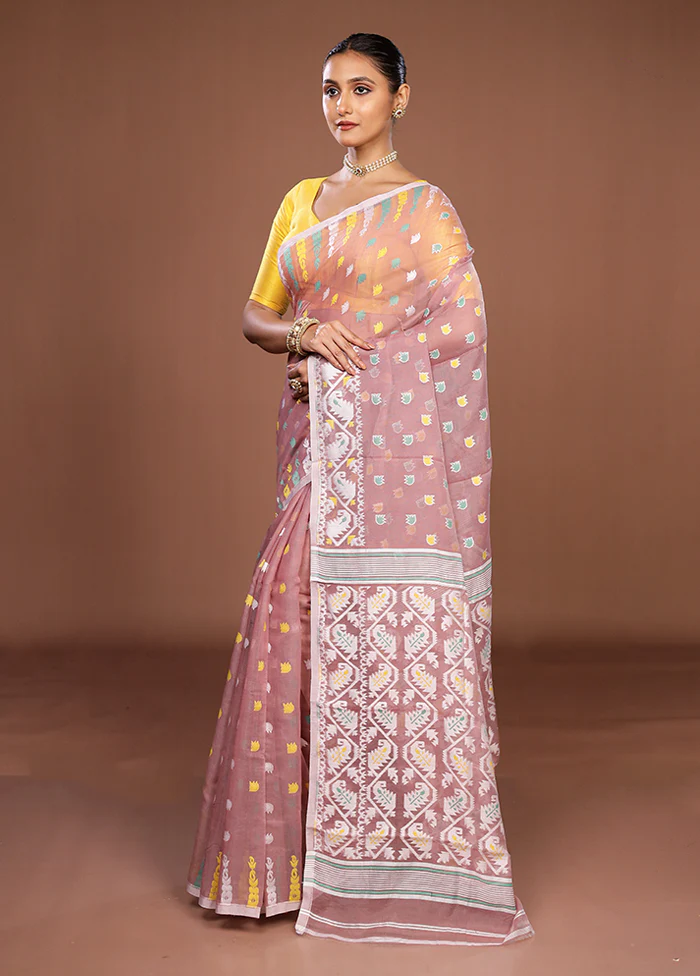 Purple Jamdani Cotton Saree Without Blouse Piece - Image 4