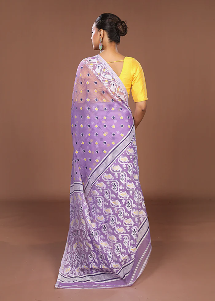 Purple Jamdani Cotton Saree Without Blouse Piece - Image 3